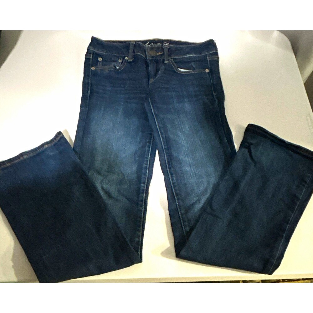 American Eagle Dark Wash Blue Boyfriend Stretch Denim Jeans 5-Pocket: Size 0 Reg